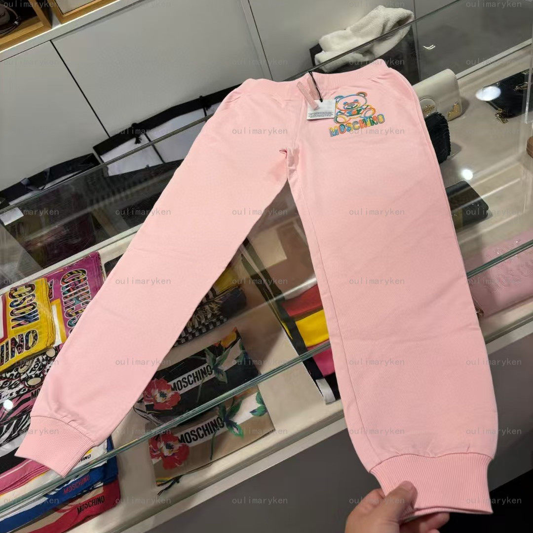 意大利奥莱 moschino 女童 100%棉 休闲卫裤 粉色 大logo 12A岁