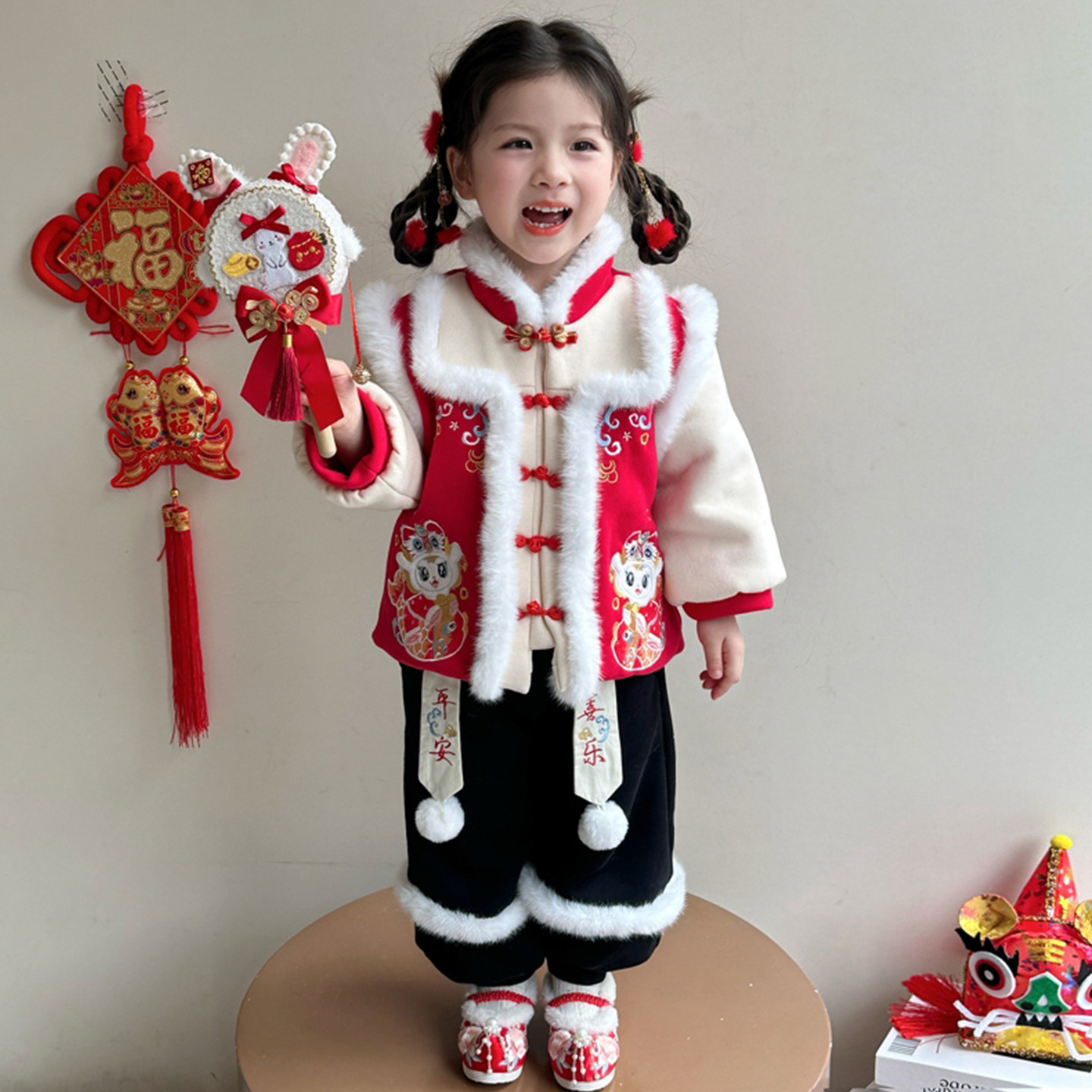 拜年服女童新中式唐装套装宝宝喜庆汉服儿童国风冬装女孩过年衣服,童装/婴儿装/亲子装,唐装,淘宝优惠券,粉丝福利购,淘宝优惠卷