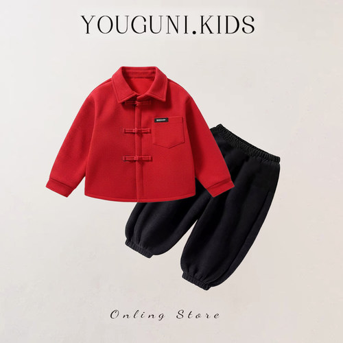 周岁男宝礼服冬装男童加绒拜年服