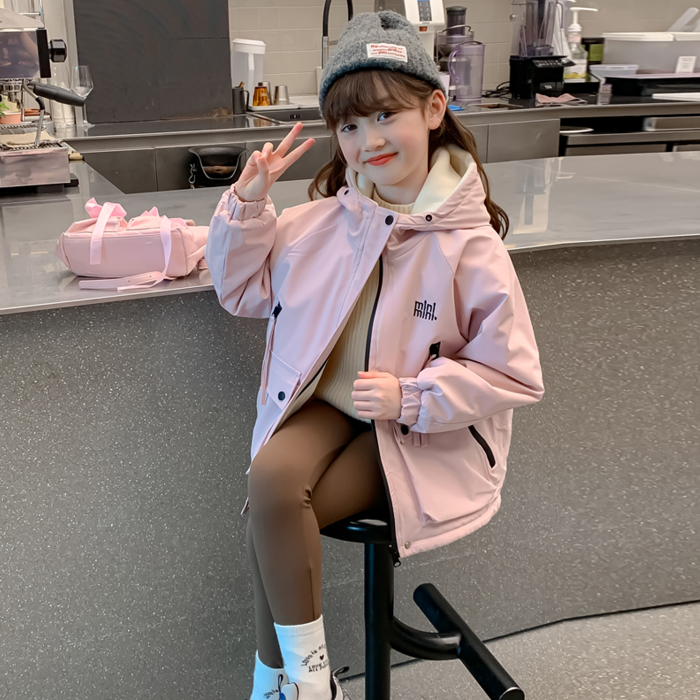 女童冬季加厚棉服外套儿童双面穿保暖棉衣女孩大童加绒冬装冲锋衣