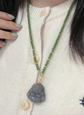 天然俄罗斯碧玉小米珠项链阳绿色万能链和田玉锁骨链百搭果绿原创