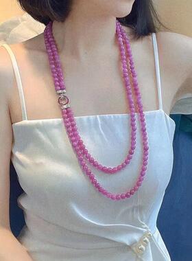 S925银色原创设计彷舒吉来皇家紫色薰衣草紫色出生矿物苏吉石毛衣