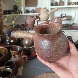 围炉手工粗陶柴烧土陶罐煮茶壶茶具烤茶罐大容量侧把壶可明火高温