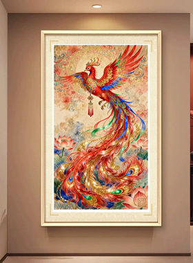 原创版权古风荷花凤凰涅槃十字绣套件客厅装饰画中国风轻奢自绣款