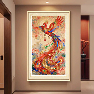 原创版权古风荷花凤凰涅槃十字绣套件客厅装饰画中国风轻奢自绣款