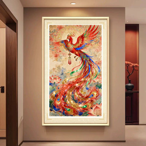 原创版权古风荷花凤凰涅槃十字绣套件客厅装饰画中国风轻奢自绣款