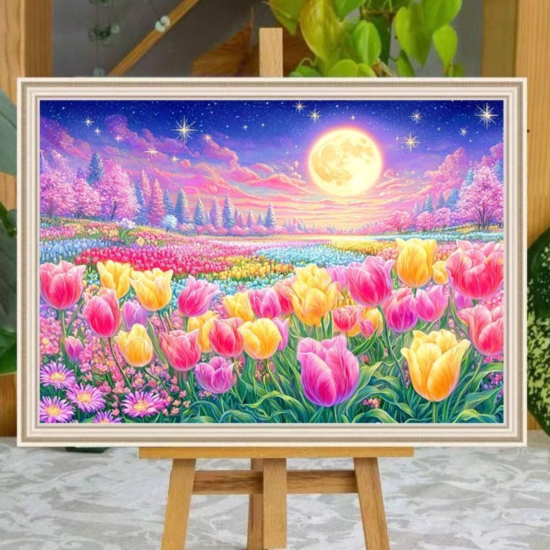 郁金香十字绣2025新款线绣客厅手工刺绣简约现代卧室餐厅花草系列