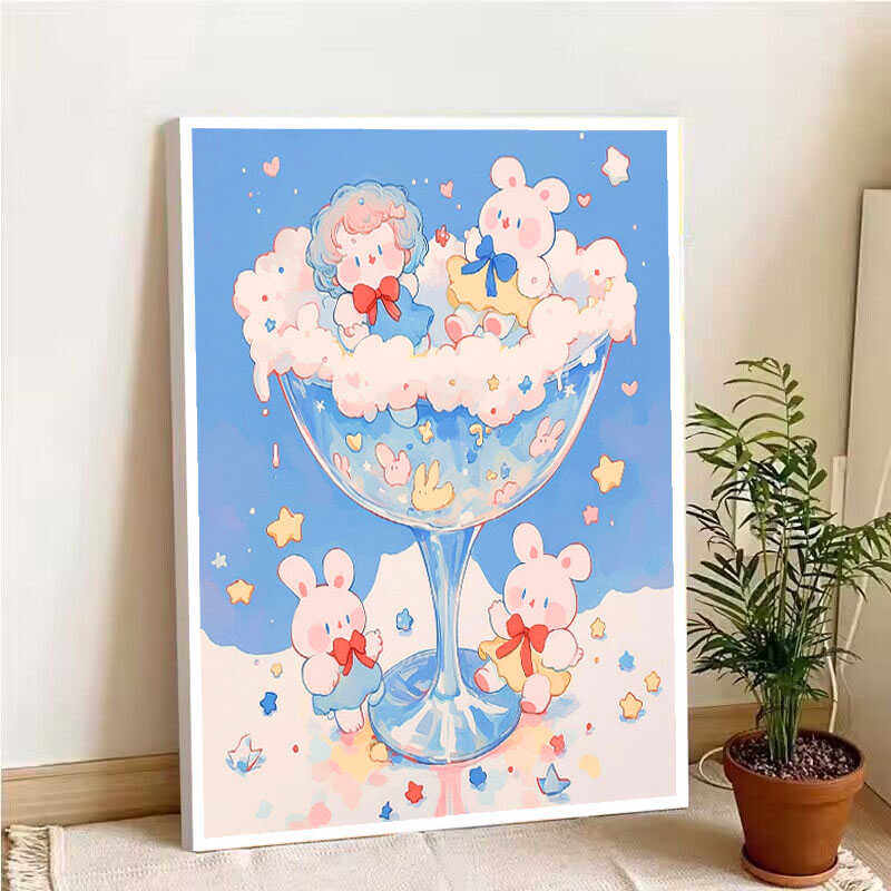2024新款卡通十字绣快乐酒杯初学者简单手工线绣儿童房可爱装饰画