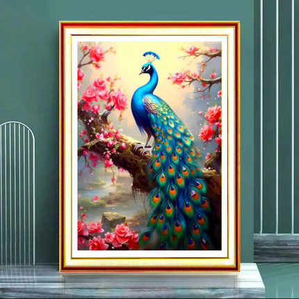 2024年新款线绣绝代风华简约现代孔雀客厅餐厅十字绣满绣线绣刺绣