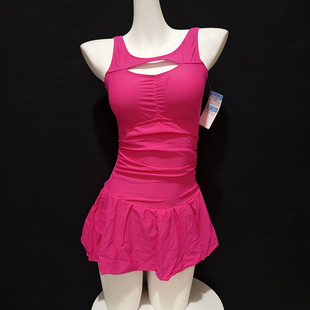 小码 连体泳衣海边度假游泳裙式 防走光一体泳装 学生泡温泉露背 无袖