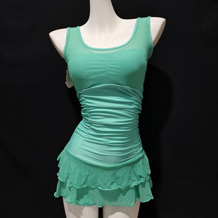 小码连体泳衣瘦子学生防走光裙式泳装海边度假游泳带胸垫带钢圈