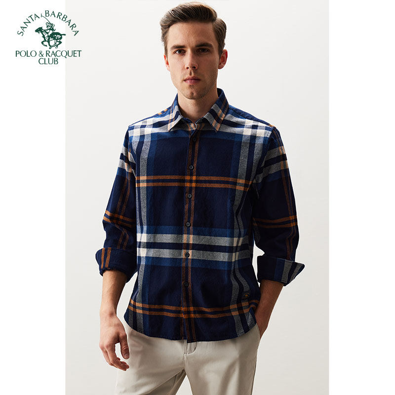 polo/圣大保罗专柜正品男士长袖衬衣纯棉格子衬衫秋冬款休闲上衣