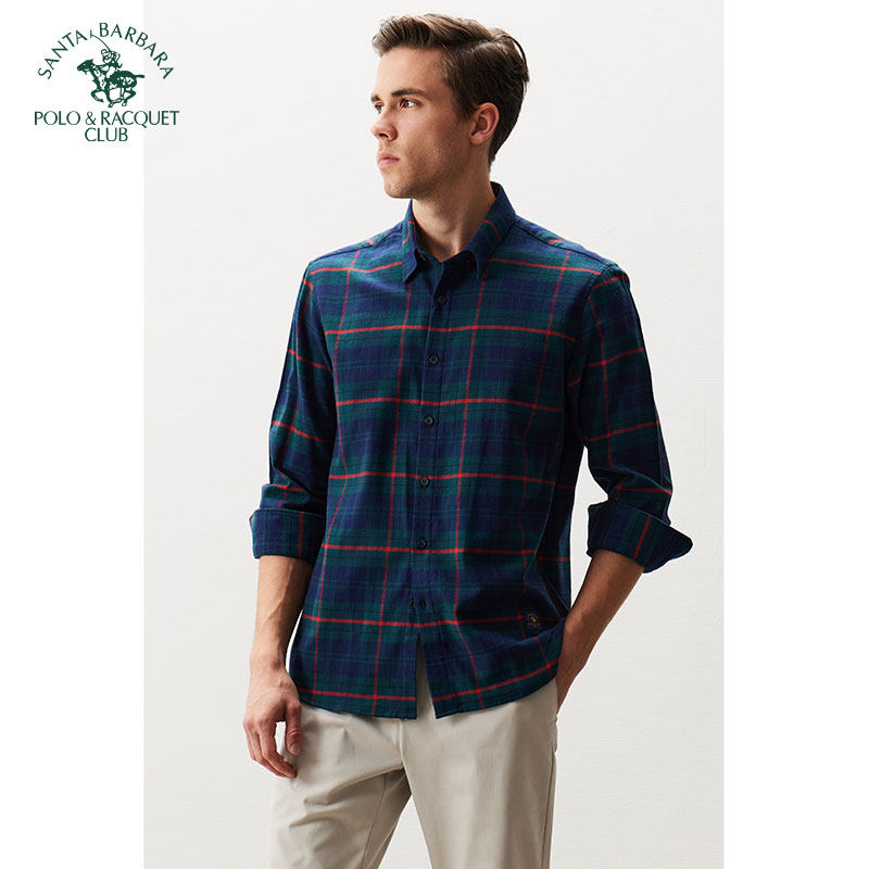 POLO/圣大保罗专柜正品男士长袖衬衫纯棉格子翻领衬衣秋冬款上衣,男装,衬衫,淘宝优惠券,粉丝福利购,淘宝优惠卷