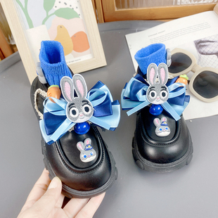儿童小皮鞋春秋新款公主鞋卡通警官兔软底洋气可爱女宝包头小单鞋