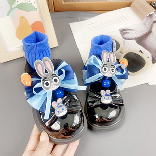 儿童小皮鞋秋季新款公主鞋卡通警官兔软底可爱女宝一字扣包头单鞋