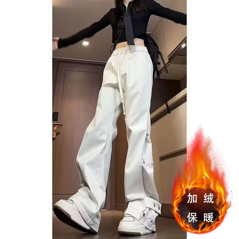 户外软壳冲锋裤男款秋冬加绒滑雪排扣工装裤美式高街vibe杏色裤子