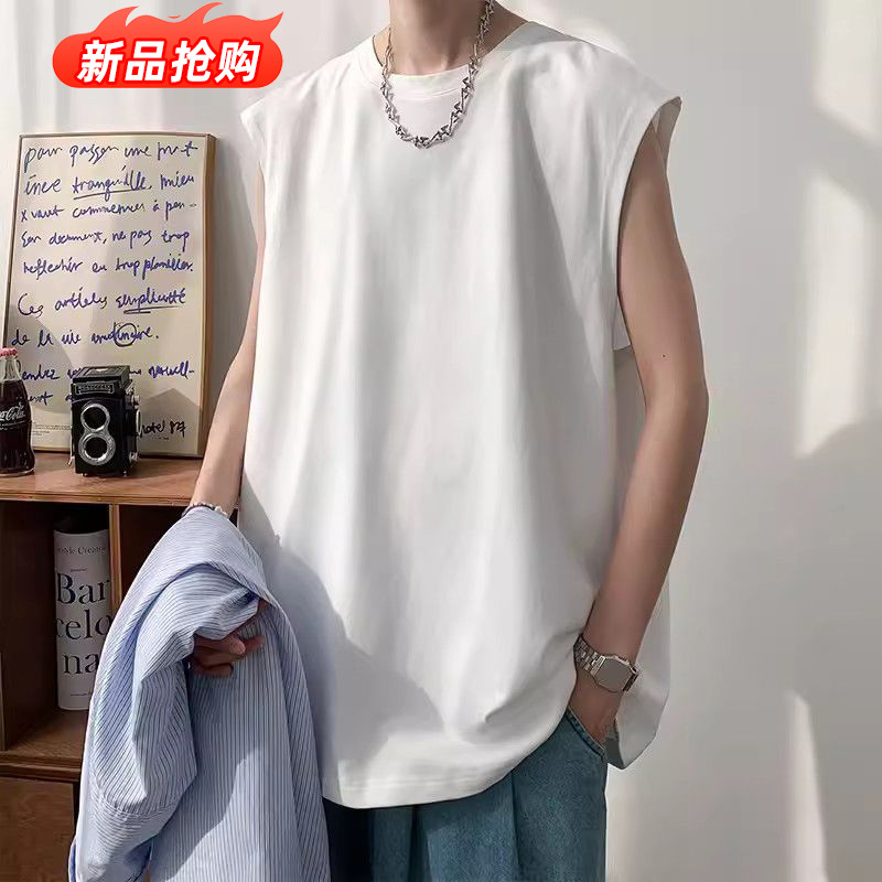 青少年运动背心男士夏季潮流纯色大码坎肩潮牌宽松篮球无袖T恤衫