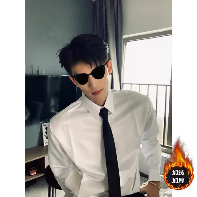 学院风白色长袖衬衫男秋冬西装内搭高级感轻熟风男装痞帅dk衬衣
