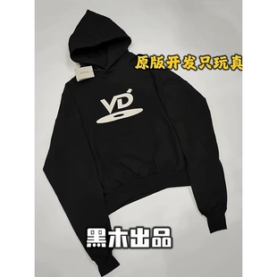 黑木出品原创字母VD光碟刺绣卫衣cleanfit小众黑色重磅连帽衫男女
