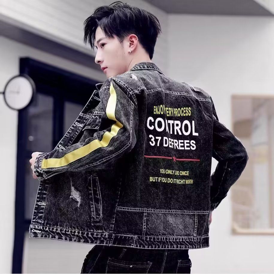 新款牛仔外套男春秋款青少年学生夹克韩版潮流修身百搭休闲外套男