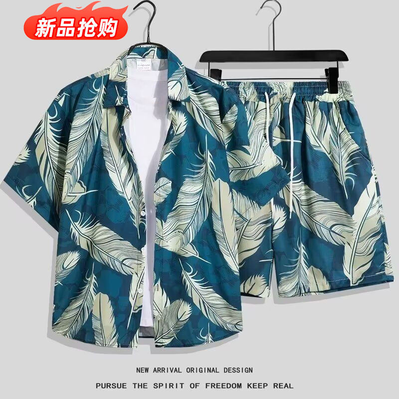 港风复古花衬衫短袖泰式夏威夷风设计感痞帅宽松套装男女