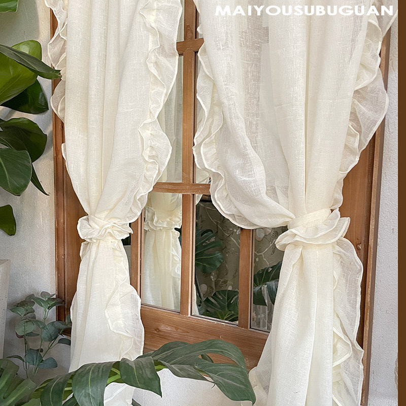 「哈拿」麻棉纯手工制作木耳边装饰床幔纱帘系带帘定制