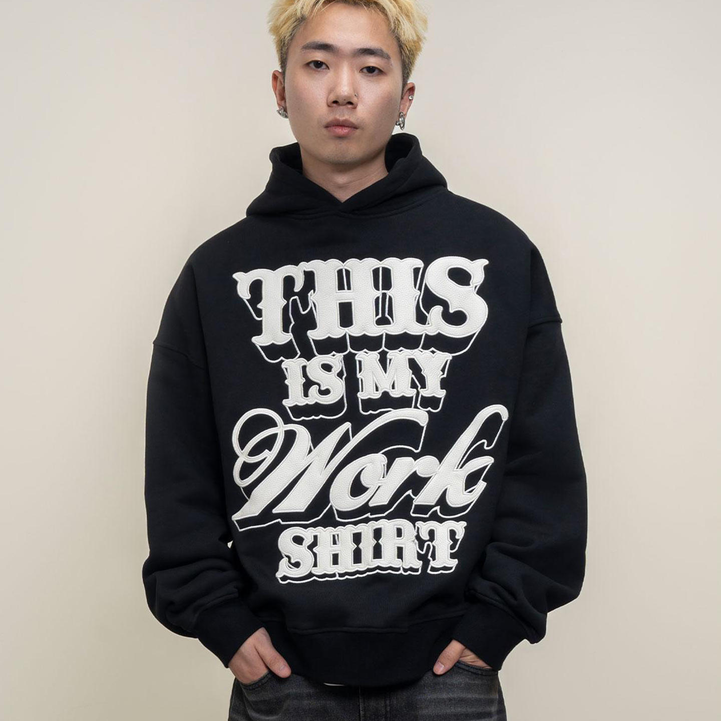 秋冬新款套头上衣重工贴皮刺绣宽松百搭美式休闲连帽重磅卫衣男潮