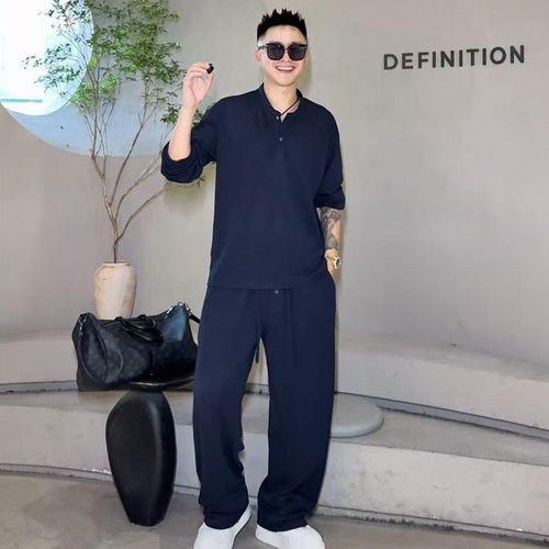 休闲套装男春夏新款半镂空透气