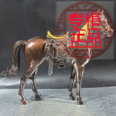 做旧铜生肖马站马摆设古玩收藏黄
