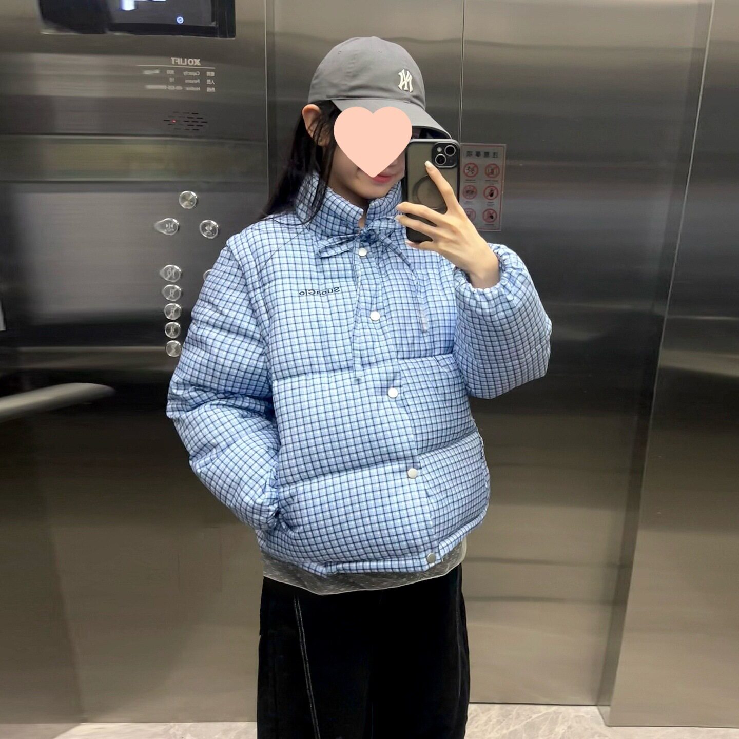 实拍可拆卸袖2025冬季新款格子短款棉服学生小个子面包服宽松外套