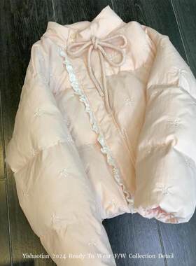 刺绣蝴蝶结蕾丝拼接小个子棉服外套女2025年新款冬季高级感棉衣女
