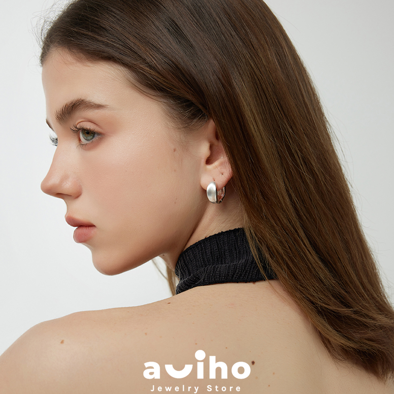 aviho 绸缎光感拉丝耳圈高级感轻奢气质法式百搭素圈耳环耳饰