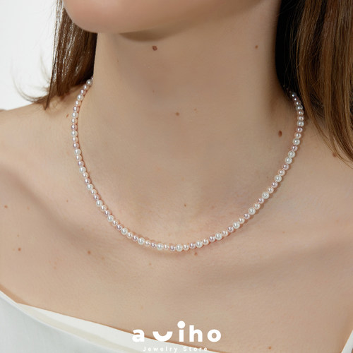 aviho 淡粉高级糖果色进口施家小珍珠混彩串珠项链轻奢超级温柔色