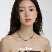 aviho 贝母飞鸽 天然虎眼石串珠项链小众美拉德锁骨复古叠戴毛衣