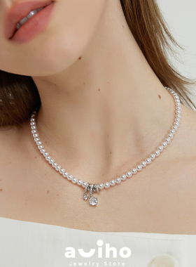 aviho 闪钻水滴锆石镶嵌珍珠项链高级感轻奢小众设计新款