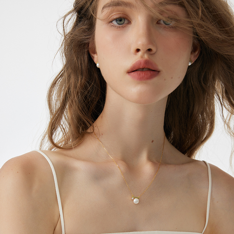 aviho 法式天然珍珠简约百搭925纯银项链女ins小众轻奢设计高级感