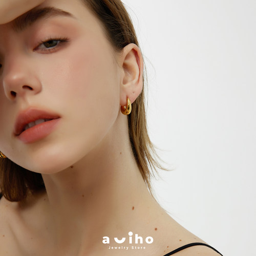 aviho 经典百搭款金色金属耳环简约百搭时髦不规则圈气质高级耳饰