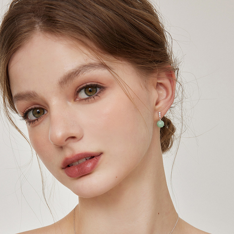 aviho 新中式国潮天然翡翠锆石耳环女复古气质高级感s925银耳钉饰