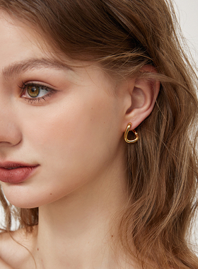 aviho 极简时髦波浪圈金属耳环高级感百搭ins风气质耳钉耳圈女