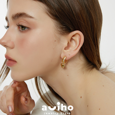 aviho 双圈闪钻爱心吊坠耳环轻奢高级小众设计感原创耳饰