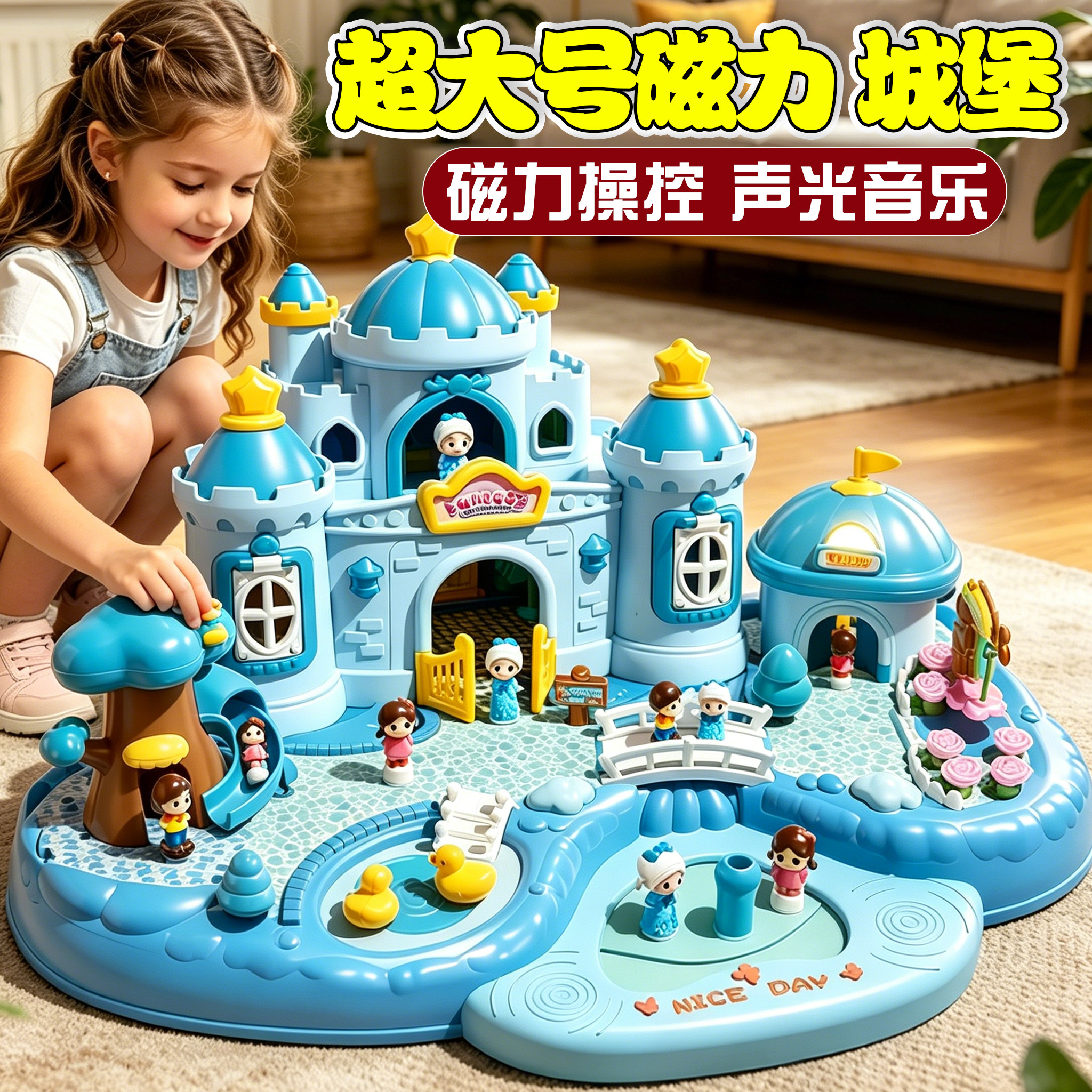 女孩磁力冰雪城堡艾爱莎娃娃屋