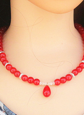 新年本命年福运红色仿玉石项链