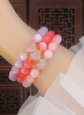 少女心手串猫眼石绿蓝手链素圈