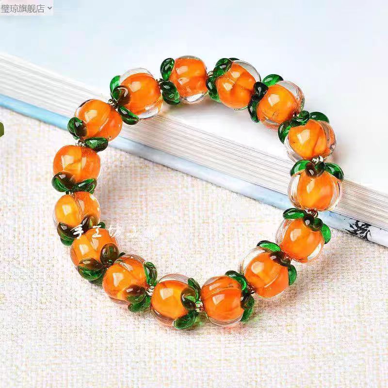 柿柿如意转运珠小清新手链好柿花生古法琉璃柿子手串本命年情侣