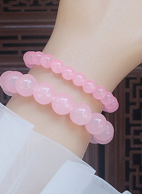 招桃花粉色仿玉石串珠手链
