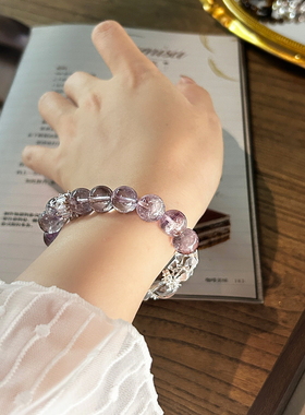 原创白水晶紫水晶简约干净单圈手串时尚百搭气质个性女款手链