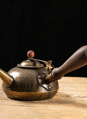 潮汕工夫茶黄铜鎏银明火煮水壶