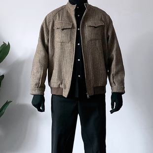 UMSSUSP 威尔士亲王千鸟格纹哈灵顿50%羊毛混纺夹克cleanfit外套