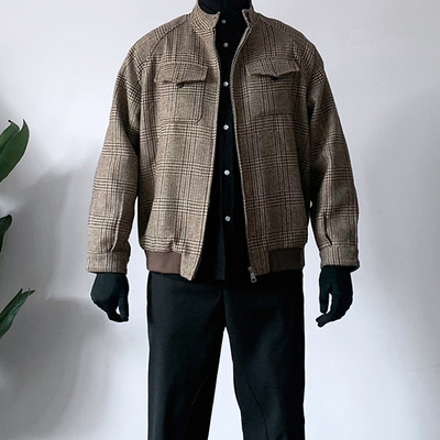 千鸟格纹哈灵顿cleanfit羊毛夹克
