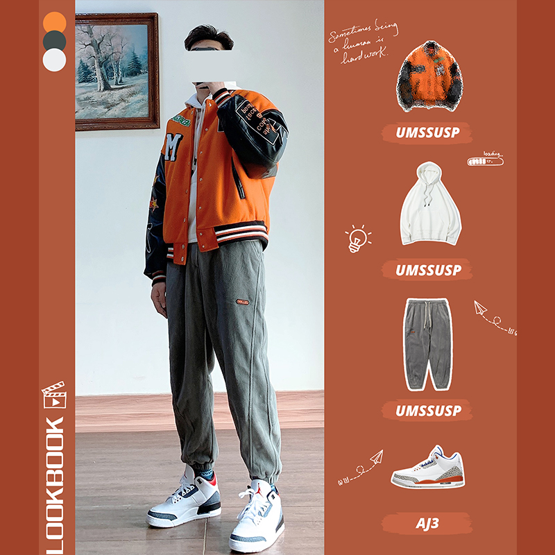 棒球领夹克男棉服超火PU皮字母